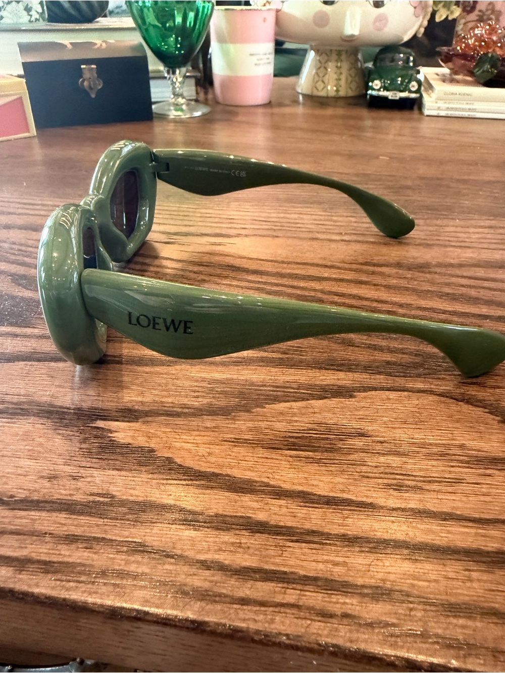 Loewe Glossy Olive Green Sculpted Sunglasses - Picture 2 of 7